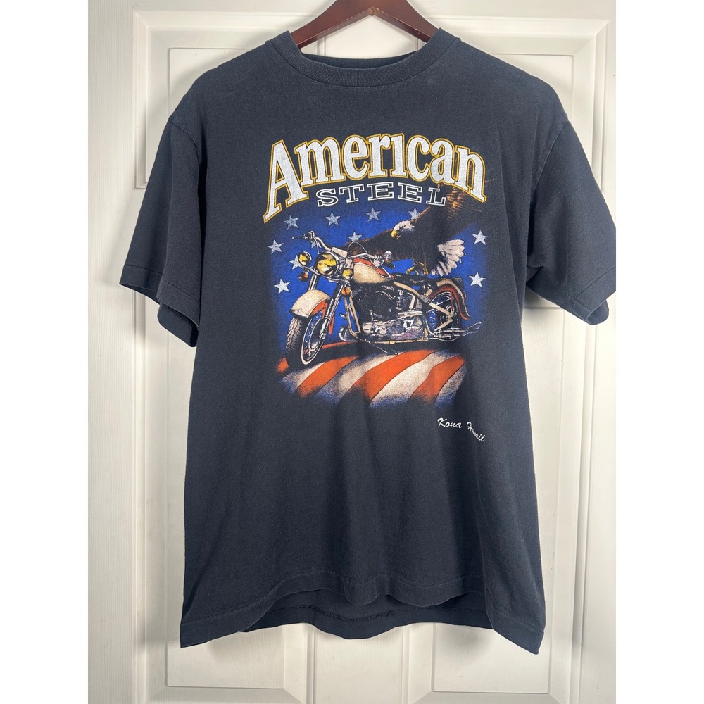 Vintage Tee Jays American Steel Motorcycle Eagle T-Shirt‎ Kona Hawaii 90s Large